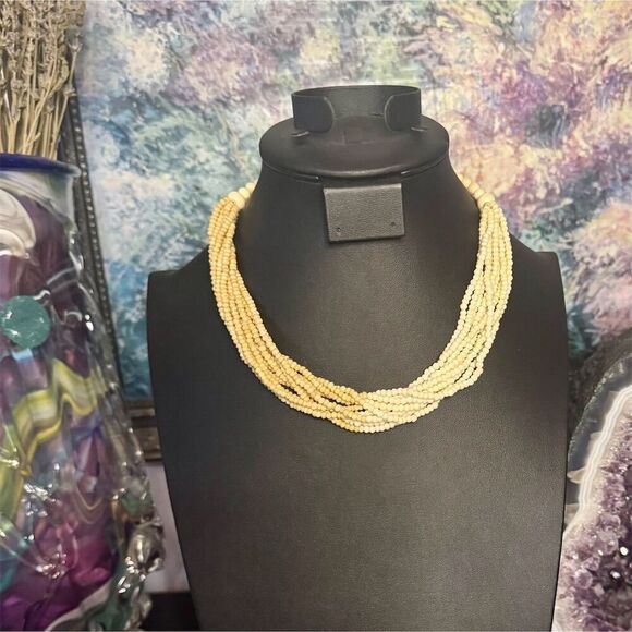 Vintage Yellow and Cream Multistrand Seed Bead Layered Necklace Adjustable - Picture 1 of 3